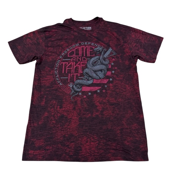 Affliction Freedom Defender Snake Shirt Mens Medium Red Black Tie Dye Military - Picture 1 of 7